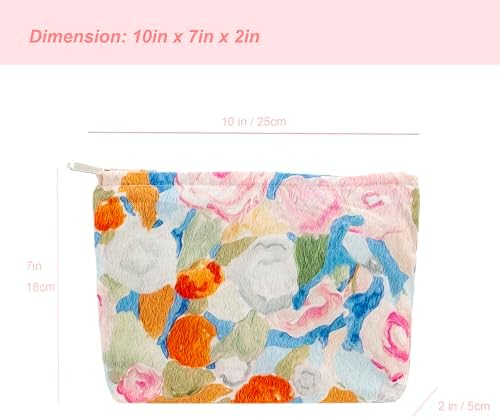 Flat Makeup Bag for Women, Zipper Cosmetic Pouch for Purse, Garden Orange - Image 5