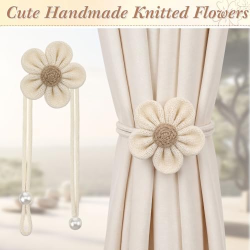 Tegeme 4 Pcs Curtain Tiebacks Flower Curtain Holdbacks Boho Floral Drapery - Image 5
