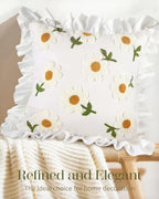 Embroidered Throw Pillow Cover, 18x18 Inch, Ruffle Daisy - Image 5