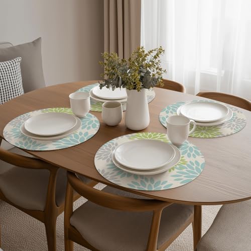 Artoid Mode Sage Dahlia Plastic Round Placemats Set of 4, 14 Inch Seasonal - Image 5