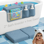 2inch Extra Thick Baby Bath Kneeler and Elbow Rest Pad Set + Hooded Towel by Bornealand