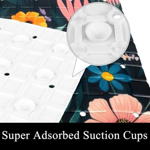 Shower Mat Non Slip 26.8 x 15.1 Inches, Flowers Florals Bathtub Mat Shower - Image 3