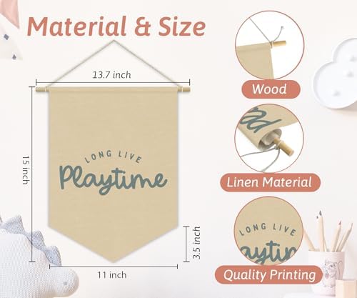 Playroom Decor, Long Live Playtime Neutral Linen Canvas Banner, Play Room Wall - Image 4