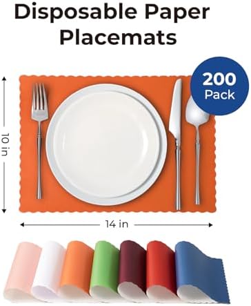 Fit Meal Prep 200 Pack Disposable Paper Placemats, 14 x 10 Inch Orange - Image 2