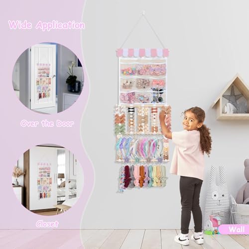 Bow Organizer for Girls Baby Headband Holder w/Sorted Mesh Pockets - Image 6