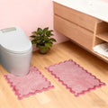ORTIGIA Cute Scalloped Bathroom Rugs Set, Candy Pink Plush Microfiber Scallop by ORTIGIA