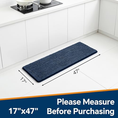 Chenille Bathroom Runner Rug 17"x47" Navy Blue, Plush Bath Mat - Image 2