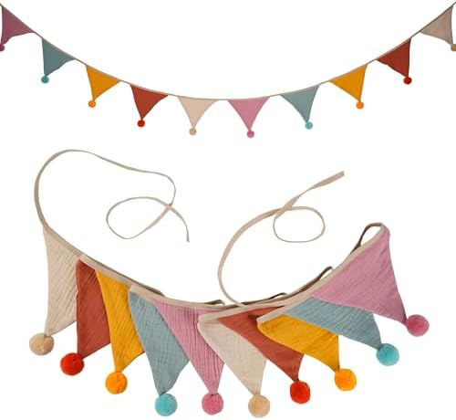 Fabric Bunting Banner, 2 Pack Handmade Neutral String Banner by JIALITFUN