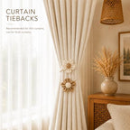 2 Pack Boho Curtain Tiebacks, Adjustable Linen Cotton Flower Holdbacks - Image 4