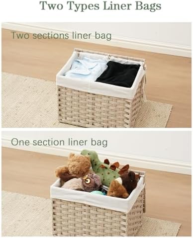 SETVSON Storage Basket with Lid, 2-Lid PE Rattan Storage Bin, Light Khaki - Image 6