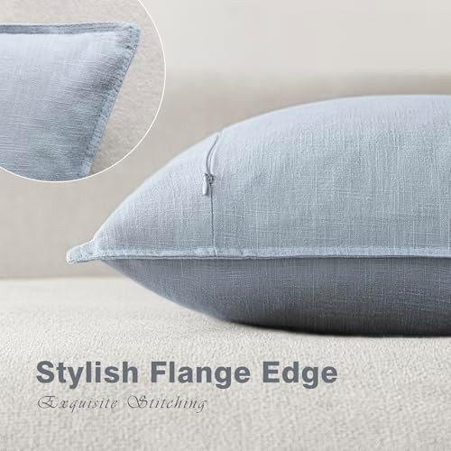 Foindtower Linen Solid Decorative Throw Pillow Covers 24x24 Inch Sky Blue - Image 3