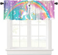 Fantasy Rainbow Unicorn Valance, Abstract Purple Pink Starry Landscape Cartoon by JanJCurt