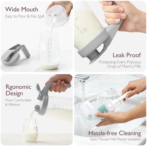 Momcozy Breast Milk Pitcher, Glass Storage Container Wide Mouth, 32oz Gray - Image 2