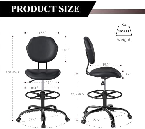 Drafting Chair with Back Support, Tall Desk Rolling Stool - Image 2