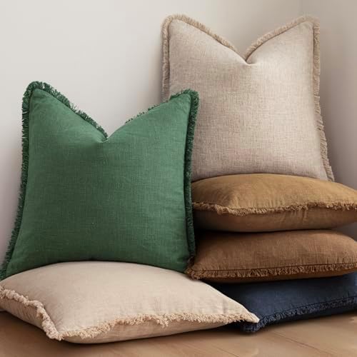 Foindtower Boho Linen Fringe Lumbar Throw Pillow Covers 12×20 Pine Green - Image 6