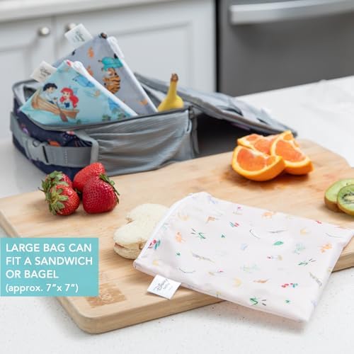 Bumkins Disney Ruffle Apron Bib and 3-pack Snack Bags, Waterproof Fabric - Image 6