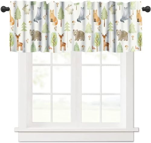 Cartoon Animal Valances Kids Curtains, Cute Forest Bear Fox Printed Rod Pocket by DDCBNS