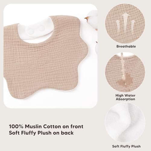 Bearmoss Baby Bibs for Drooling & Teething 8 Pack Muslin Cotton Bibs - Image 6