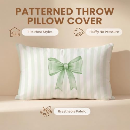 Sage Green Bow Pillow Covers 12x20, Coquette Room Decor, Preppy Pastel Green - Image 6