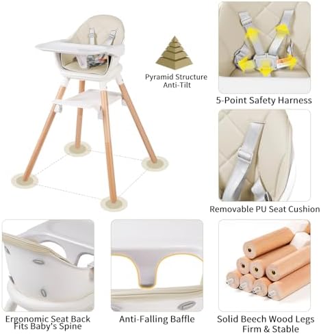 6 in 1 Baby High Chair, Convertible Wooden High Chairs - Image 5