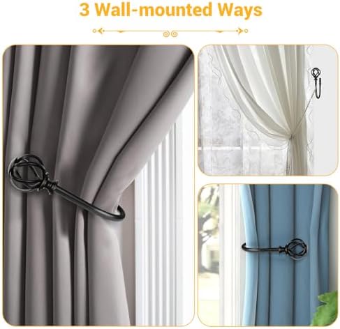 USFOOK Black Curtain Holdbacks, Decorative Drapery Tiebacks, 2 Pack/1 Pair - Image 4