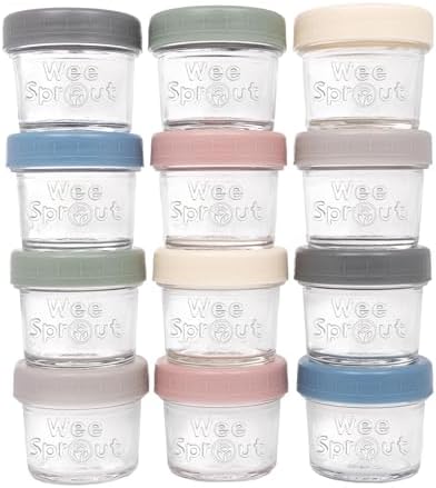 WeeSprout Glass Baby Food Storage Jars w/Lids Snack, Reusable Small Containers by WeeSprout