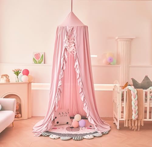 Mengersi Bed Canopy for Girls, Ruffled Canopy Bed Curtains Canopy for Girls Room - Image 6