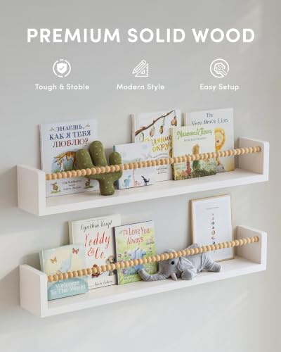 Nursery Floating Shelves for Wall Set of 4, Wooden Nursery Book Shelves - Image 2