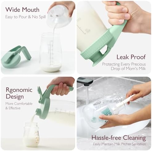 Momcozy Breast Milk Pitcher, Glass Storage Container Wide Mouth, 32oz Green - Image 2