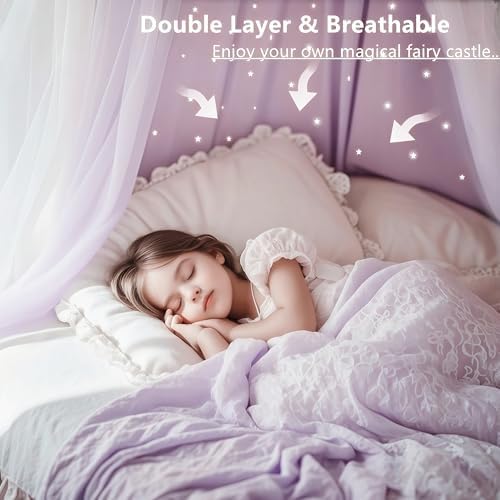 Princess Bed Canopy for Girls, Double Layer Canopy Fits Twin/Full Bed - Image 5