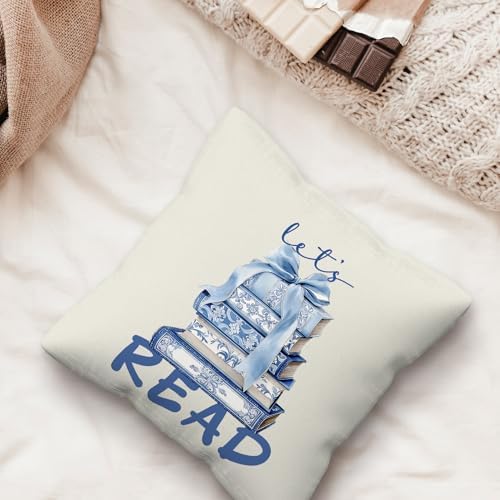 kdqua Blue Chinoiserie Floral Book Pillow Cover 18x18, Book Lovers Reader Gifts - Image 5