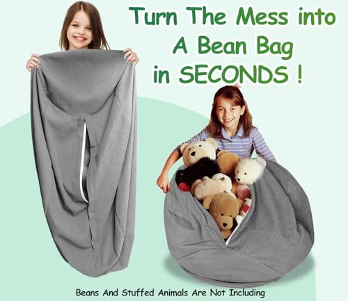 Premium Corduroy Stuffed Animal Storage Bean Bag Chair Cover - Image 3