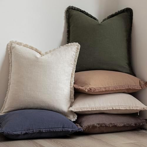 Foindtower Decorative Linen Fringe Throw Pillow Covers 24×24 Dark Green - Image 6