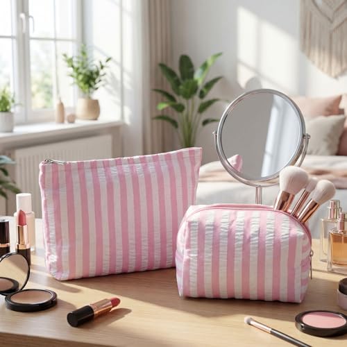 Huhumy 2 Pcs Makeup Bag Set for Women, Wide Stripe - Image 2