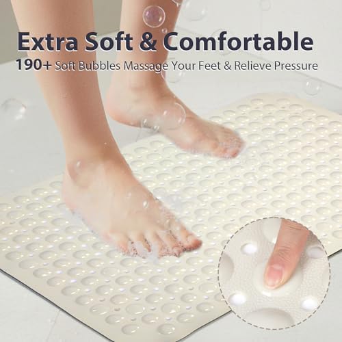 Non Slip Bathtub Mat Bath Shower Mat Beige 17"x30" Standard Size - Image 6