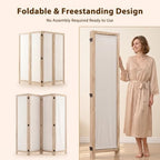 Wood Room Divider Panel with Linen Fabric, Boho Folding Privacy Screen 67" - Image 7