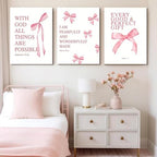 Coquette Pink Bow Canvas Wall Art Set of 3 Inspirational Bible Verses Decor - Image 5