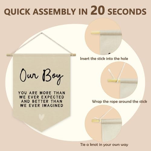 Boys Room Decor, Boy Nursery Linen Canvas Banner, You Are More Than We Ever - Image 5