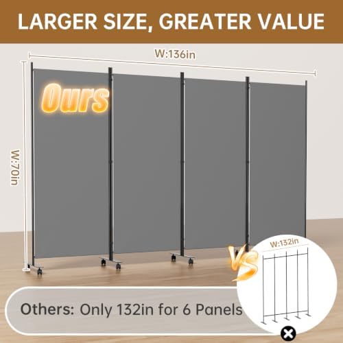 Room Divider 136'' Wide Folding Room Divider Panel - Image 2