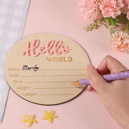 Baby Announcement Sign, Wooden Hello World Newborn Signs Birth Name Sign - Image 4