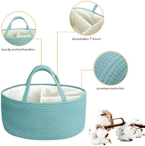 luxury little Diaper Caddy Organizer, Large Cotton Rope Nursery Baby Basket - Image 3