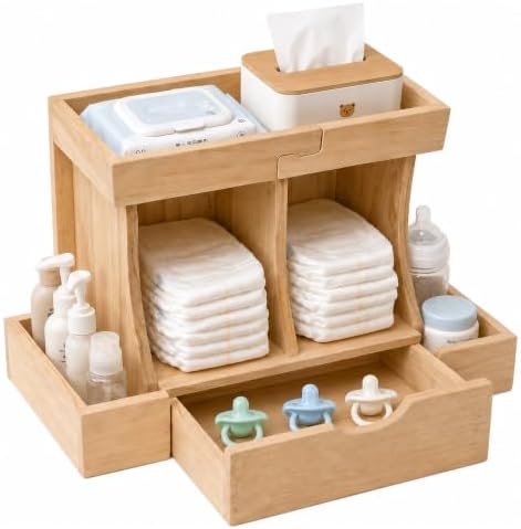 Diaper Organizer with Drawer, Wooden Changing Table Organizer by Ajerg