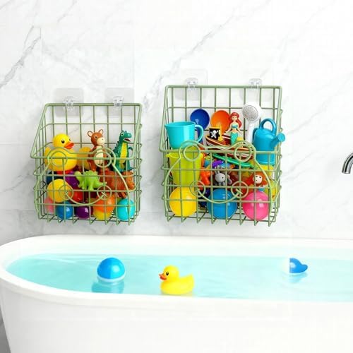 Greentainer 2 Pack Bath Toy Storage Organizer, Large Rustproof Metal Wire Basket - Image 7