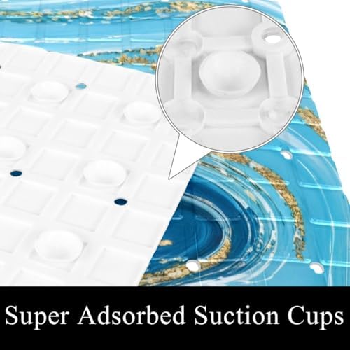 Shower Mat Non Slip 26.8 x 15.1 Inches, Cyan Gold Marble Bathtub Mat Shower - Image 3