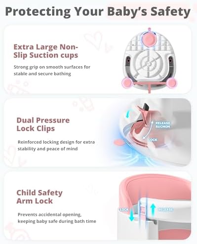 ONTHEWEI Baby Bath Seats for Babies Sitting Up, Non-Slip Baby Bathtub - Image 3