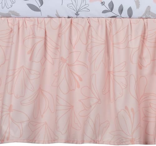 Lambs & Ivy Petals Gray/Pink Sateen Cotton Floral 3-Piece Baby Crib Bedding Set - Image 6