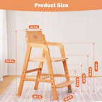Swegrow Wooden High Chair with 2 Wheels, Adjustable Seat - Image 2