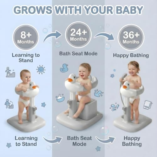 Baby Shower Stand with Built-in Seat, Anti-Slip Bath Stand - Image 4