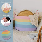OrganiHaus Rainbow Toy Basket & Blanket Storage Bin, Nursery 20x13" - Image 3