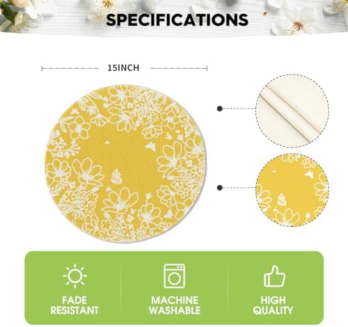 Artoid Mode Yellow Bloom Flowers Spring Round Placemats Set of 4, 14 Inch - Image 6